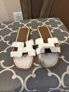 Hermes Oran White Sandals